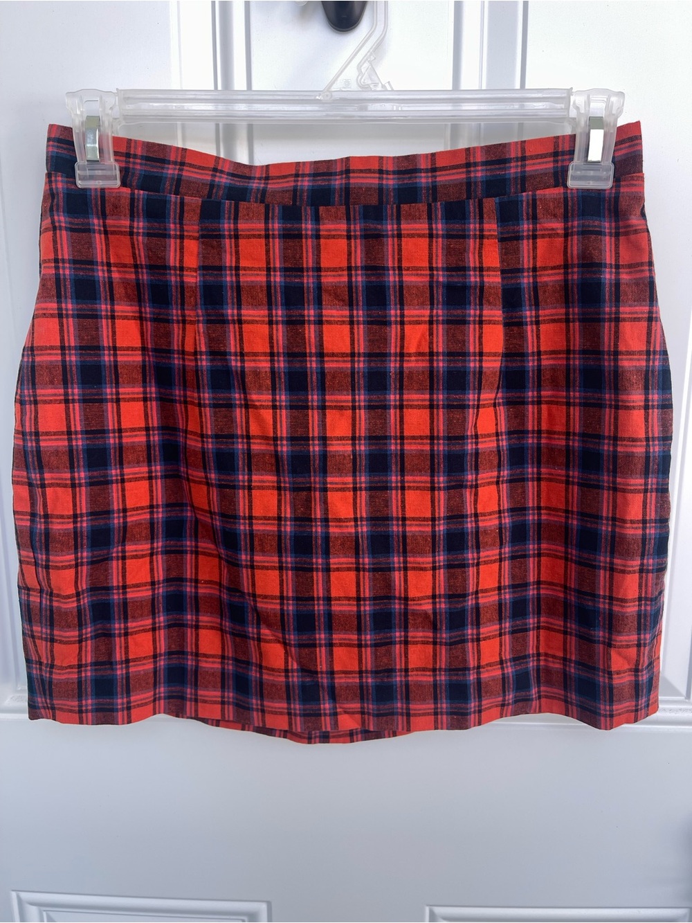 Mistress Rocks Plaid Orange and Navy Mini Skirt Large
